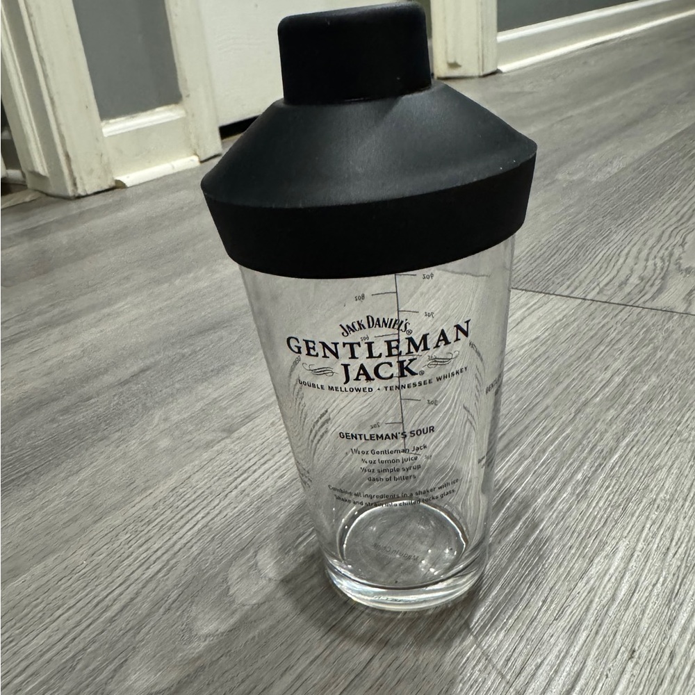 Black Jack Daniels Special Edition Cocktail Shaker with many recipes on glass